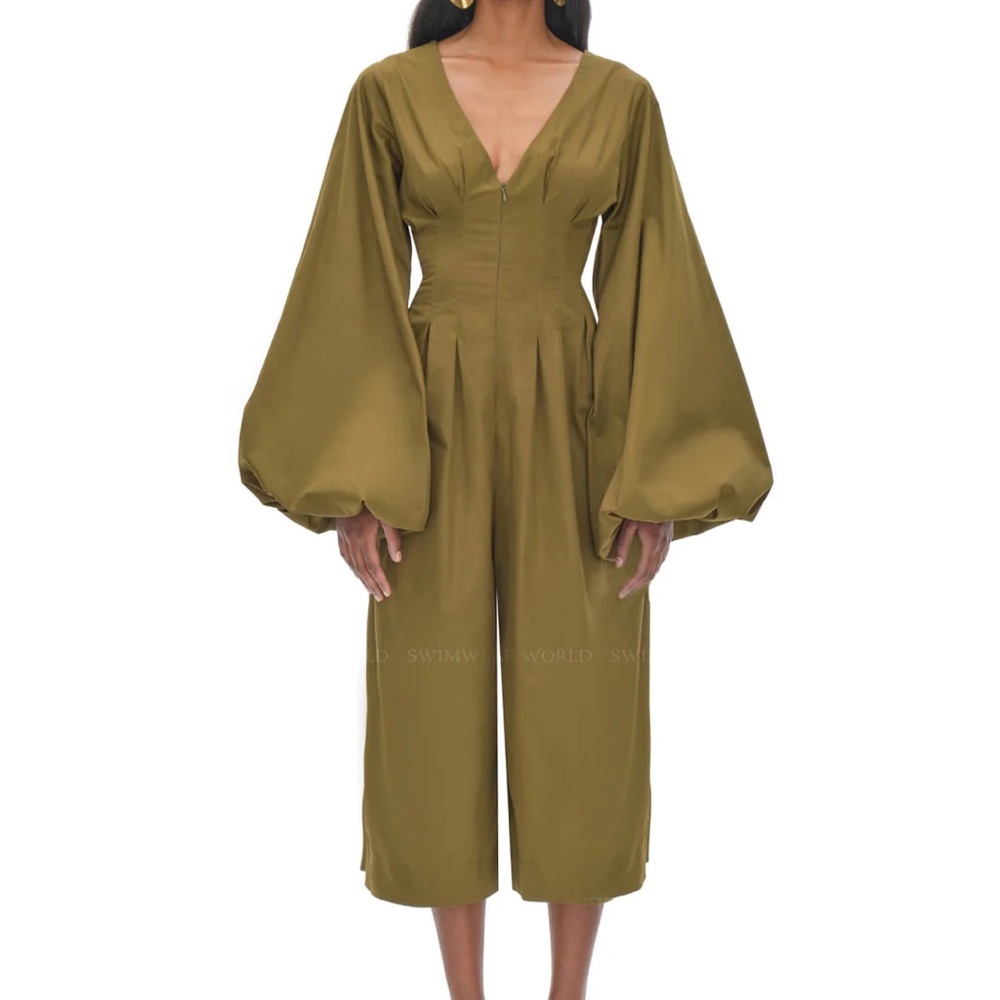 🏝️Andrea Iyamah Nia Culotte Jumsuit, Large, Olive Green 🏝️